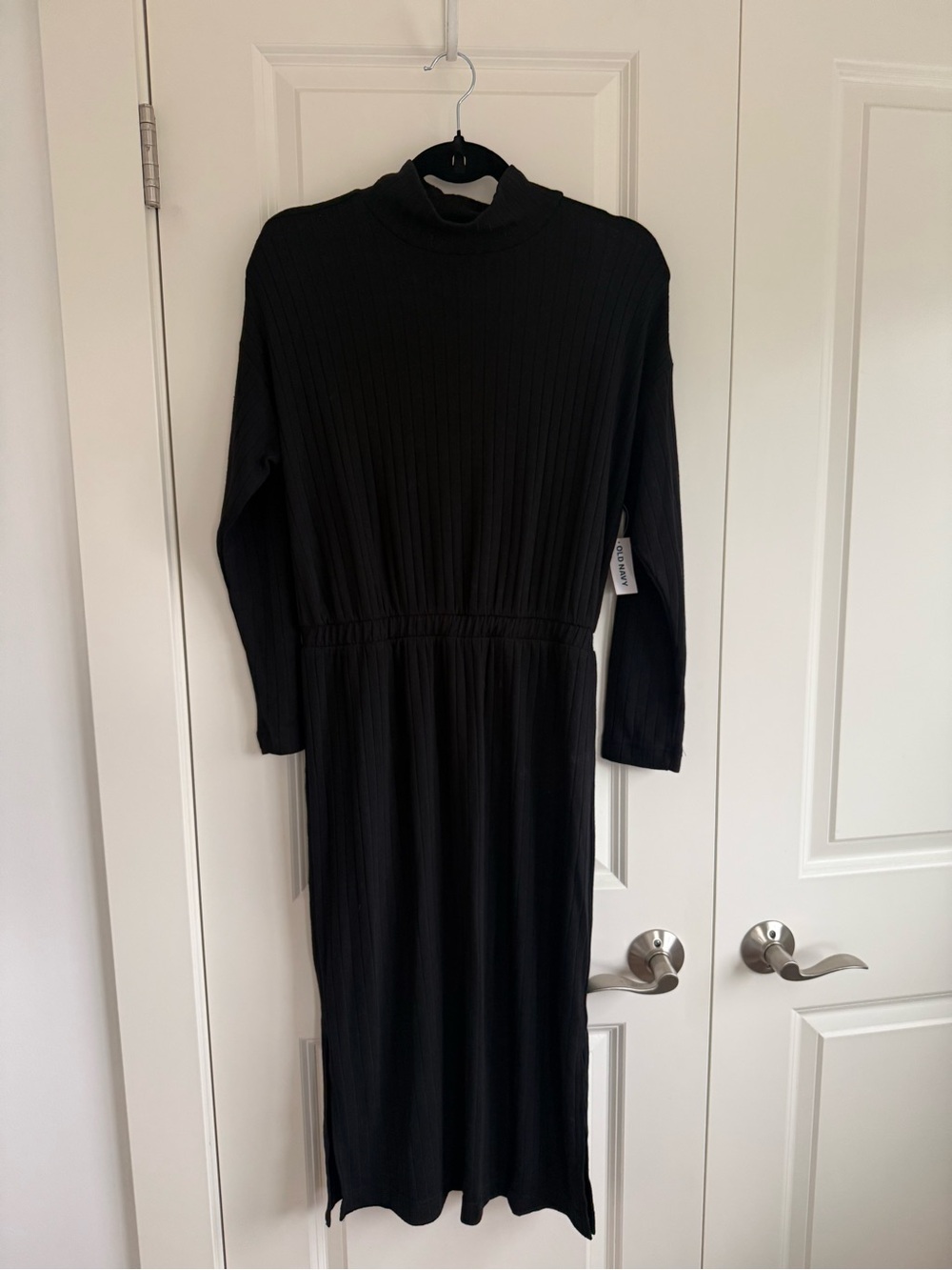 Old Navy Black Ribbed Long Sleeve Midi Dress NWT